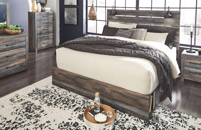 Ashley Drystan - Brown / Beige - 8 Pc. - Dresser, Mirror, Queen Panel Bed with 2 Side Drawers, 2 Nightstands