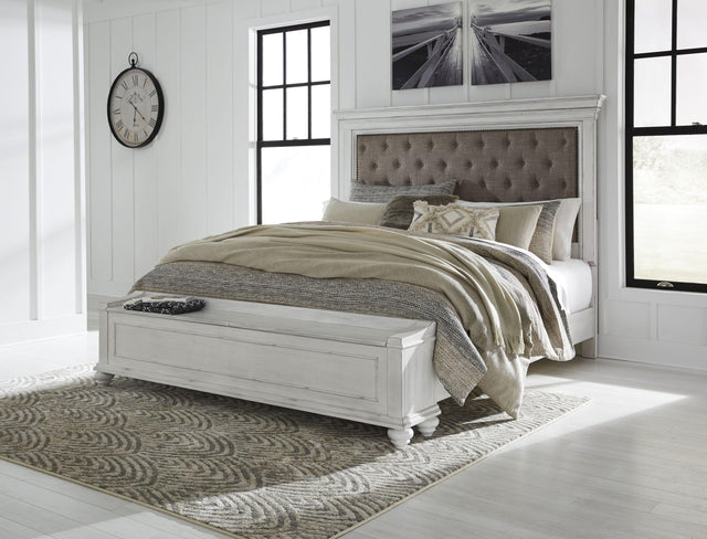 Ashley Kanwyn - Whitewash - King Upholstered Bed with Storage Bench