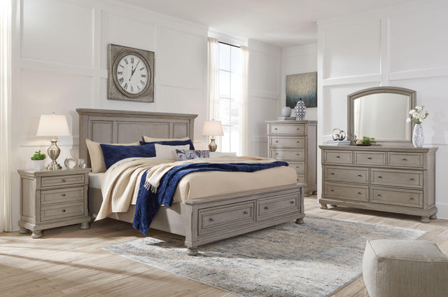 Ashley Lettner - Light Gray - King Panel Storage Bed - 5 Pc. - Dresser, Mirror, King Bed