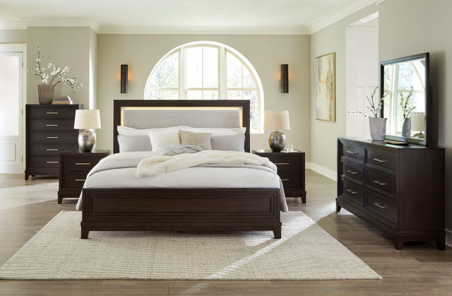 Ashley Neymorton - Dark Grayish Brown - 5 Pc. - Dresser, Mirror, California King Upholstered Panel Bed