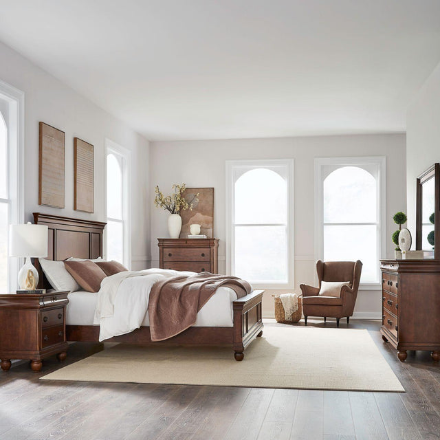 Liberty Furniture Rustic Traditions - 5 Piece Bedroom Set (California King Panel Bed, Dresser & Mirror, Chest, Night Stand) - Cherry