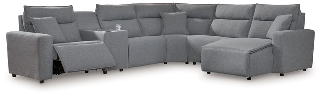 Ashley Modmax - Salt And Pepper - 6-Piece Power Reclining Sectional With RAF Press Back Power Chaise