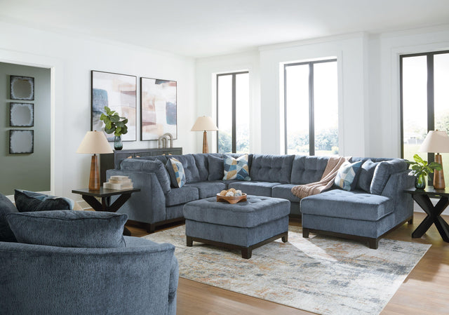 Ashley Maxon Place - Navy - 5 Pc. - 3-Piece Sectional With Raf Corner Chaise, Chair, Ottoman