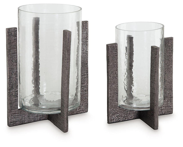 Ashley Garekton Candle Holder Set (2/CN) - Clear/Pewter Finish