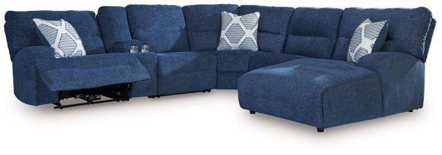Ashley Acklen Place - Navy - 6-Piece Power Reclining Sectional With Raf Power Reclining Back Chaise