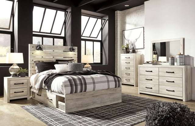 Ashley Cambeck - Whitewash - 7 Pc. - Dresser, Mirror, Queen Panel Bed with 4 Storage Drawers