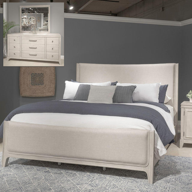 Liberty Furniture New Haven - 3 Piece Bedroom Set (Queen Upholstered Bed, Dresser & Mirror) - White