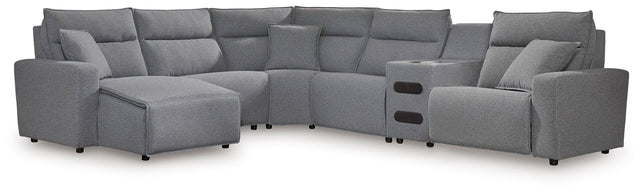 Ashley ModMax II - Salt and Pepper - 6-Piece Power Reclining Sectional With LAF Chaise And Audio Console
