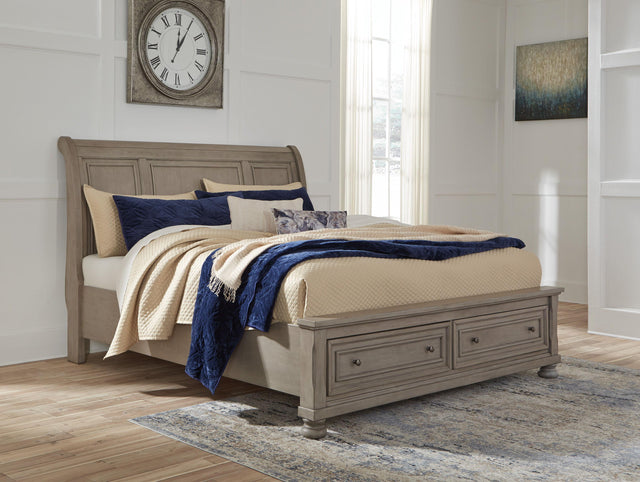 Ashley Lettner - Light Gray - Queen Sleigh Bed with 2 Storage Drawers