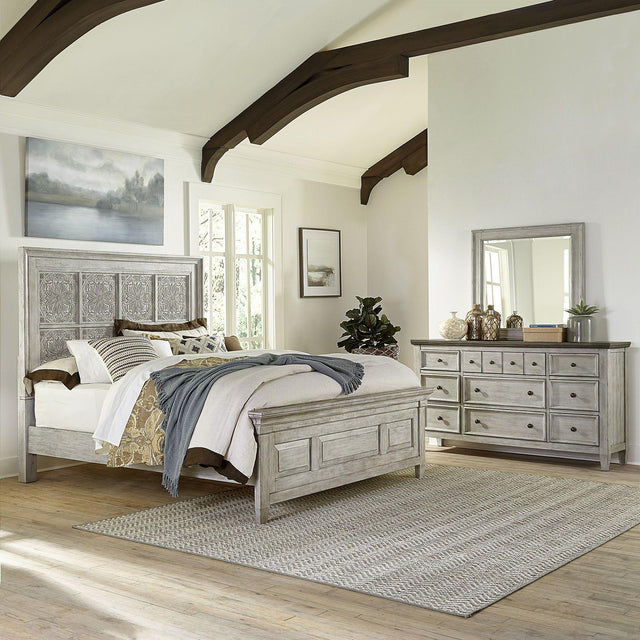 Liberty Furniture Heartland - 3 Piece Bedroom Set (King California Panel Bed, Dresser & Mirror) - White