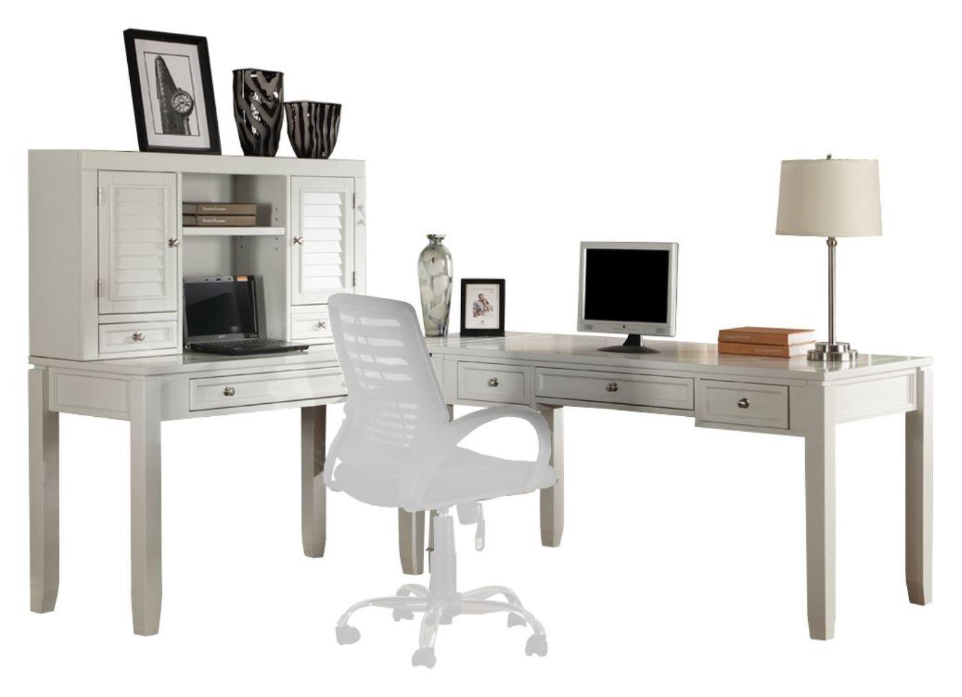 Parker House Boca White L Shape Desk with Hutch, image size:1400x1015