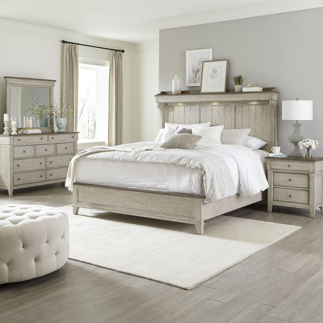 Liberty Furniture Ivy Hollow - 4 Piece Bedroom Set (King Mantle Bed, Dresser & Mirror, Nightstand) - White