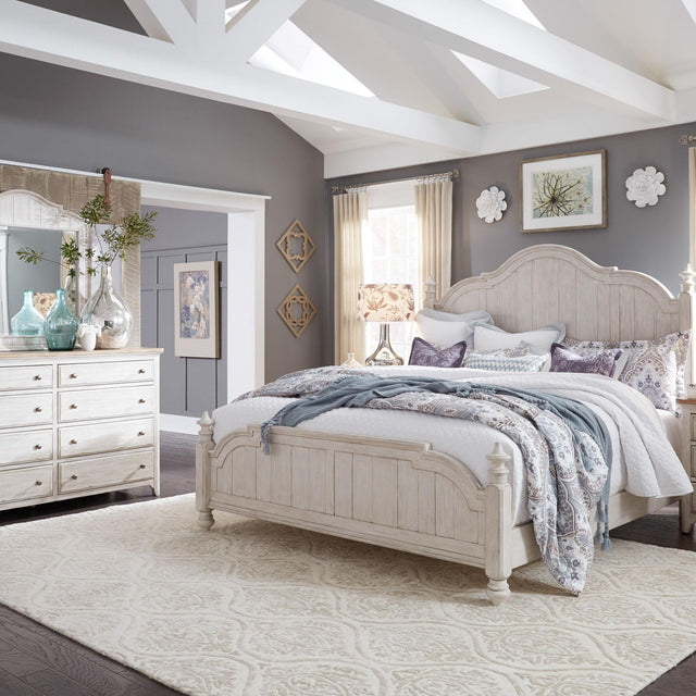 Liberty Furniture Farmhouse Reimagined - 3 Piece Bedroom Set (Queen Poster Bed, Dresser & Mirror) - White