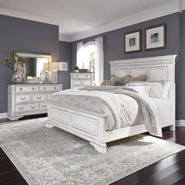 Liberty Furniture Abbey Park - 4 Piece Bedroom Set (California King Panel Bed, Dresser & Mirror, Chest) - White