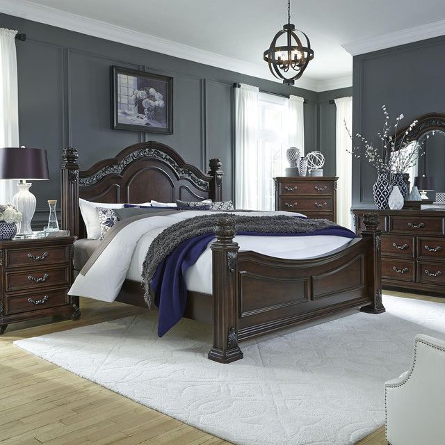Liberty Furniture Messina Estates - 5 Piece Bedroom Set (Queen Poster Bed, Dresser & Mirror, Chest, Nightstand) - Dark Brown