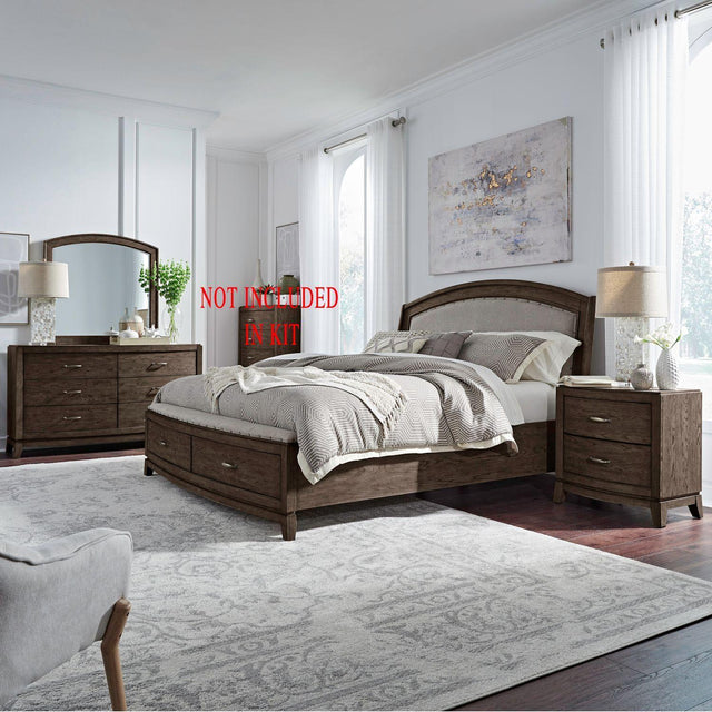 Liberty Furniture Avalon - 4 Piece Bedroom Set (Queen Upholstered Storage Bed, Dresser & Mirror, Night Stand) - Brown
