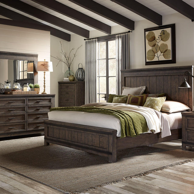 Liberty Furniture Thornwood Hills - 3 Piece Bedroom Set (Queen Panel Bed, Dresser & Mirror) - Dark Brown