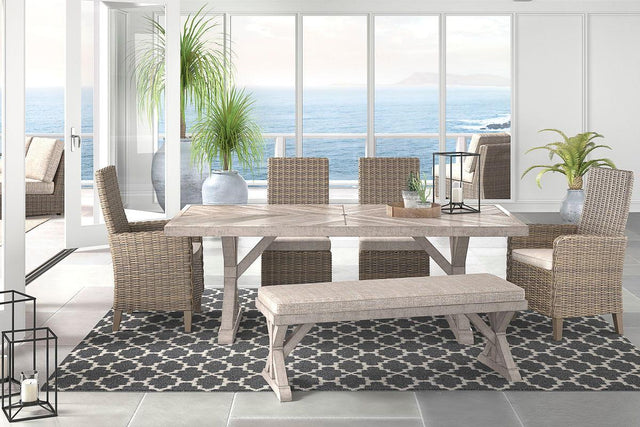 Ashley Beachcroft - 6 Pc. - Dining Set with Bench, Chairs - Beige