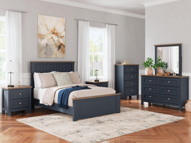 Ashley Landocken - Brown / Blue - 7 Pc. - Dresser, Mirror, Full Panel Bed, 2 Nightstands