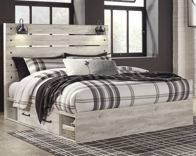 Ashley Cambeck - Whitewash - King Panel Bed with Side Storage Drawers
