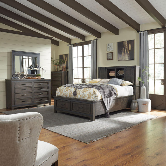 Liberty Furniture Thornwood Hills - 4 Piece Bedroom Set (King Bookcase Bed, Dresser & Mirror, Chest) - Dark Brown