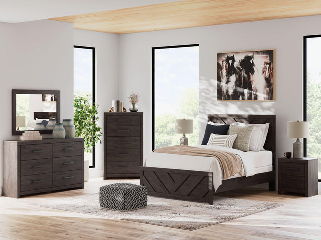Ashley Prendonea - Charcoal - 6 Pc. - Dresser, Mirror, Full Panel Bed, 2 Nightstands