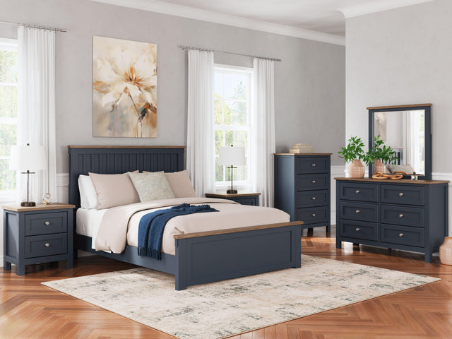 Ashley Landocken - Brown / Blue - 8 Pc. - Dresser, Mirror, Chest, Queen Panel Bed, 2 Nightstands