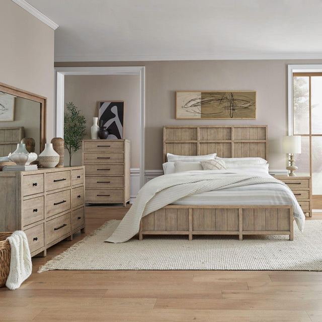 Liberty Furniture Proximity Place - 5 Piece Bedroom Set (King California Panel Bed, Dresser & Mirror, Chest, Night Stand) - Barley Buff