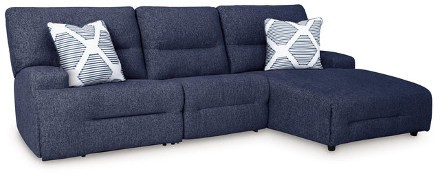Ashley Acklen Place - Navy - 3-Piece Power Reclining Sectional With RAF Power Reclining Back Chaise
