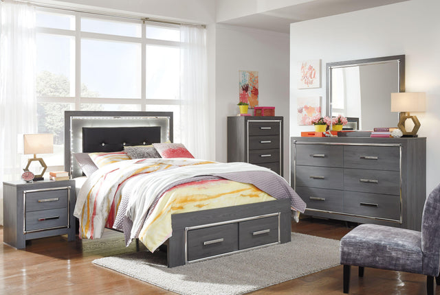 Ashley Lodanna - Gray - 5 Pc. - Dresser, Mirror, Full Panel Bed with 2 Storage Drawers