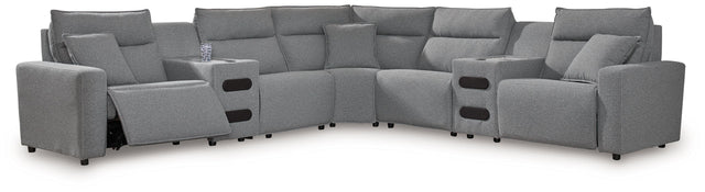 Ashley Modmax - Salt And Pepper - 5-Piece Power Reclining Sectional With LAF Zero Wall Power Recliner