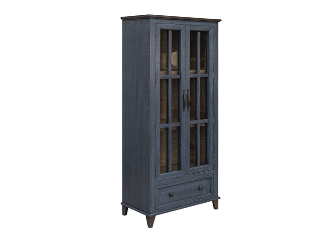 International Furniture Direct Toscana - 1 Drawer 2 Glass Doors Cabinet - Deep Blue