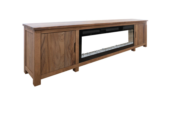 International Furniture Direct Natural Parota - 93" Electric Fireplace - Dark Brown