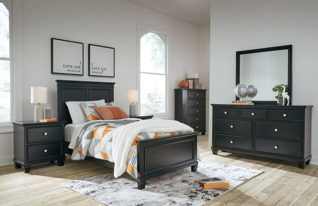 Ashley Lanolee - Black - 7 Pc. - Dresser, Mirror, Twin Panel Bed, 2 Nightstands