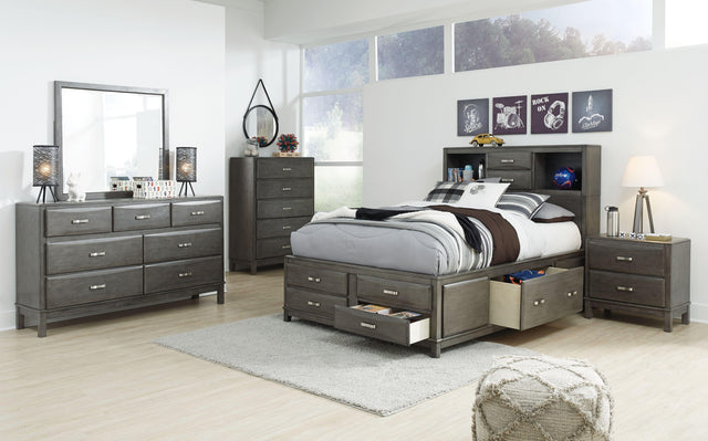 Ashley Caitbrook - 6 Pc. - Dresser, Mirror, Chest, Full Storage Bed - Gray
