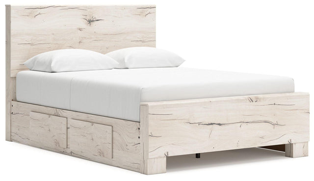 Ashley Lawroy - Light Natural - Full Panel Bed With 2 Under Bed Storage Units