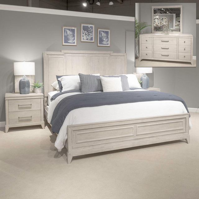Liberty Furniture New Haven - 4 Piece Bedroom Set (California King Panel Bed, Dresser & Mirror, Night Stand) - White