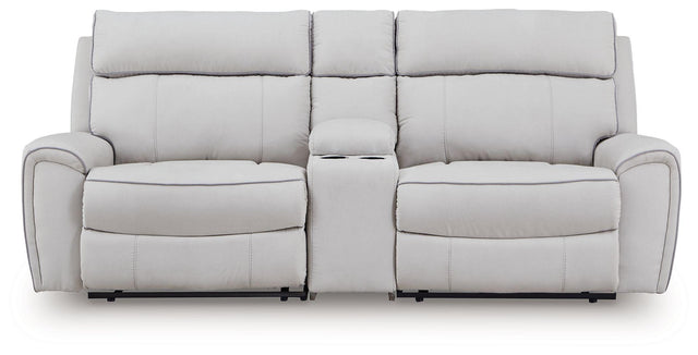 Ashley Social Pointe - Pearl / Ash - 3-Piece Power Reclining Sectional With Storage Console