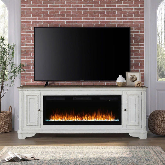 Liberty Furniture Fireplace TV Consoles - 244 82" Console With Fire FTS - White
