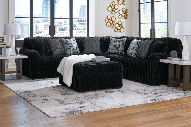 Ashley Midnight-Madness - Onyx - 4 Pc. - 3-Piece Sectional, Ottoman