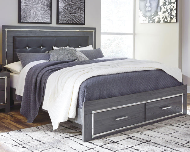 Ashley Lodanna - Gray - King Panel Bed with 2 Storage Drawers