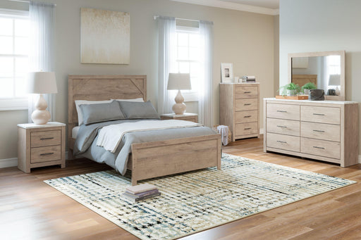Ashley Senniberg - Light Brown / White - 7 Pc. - Dresser, Chest, Mirror, Full Panel Bed, 2 Nightstands