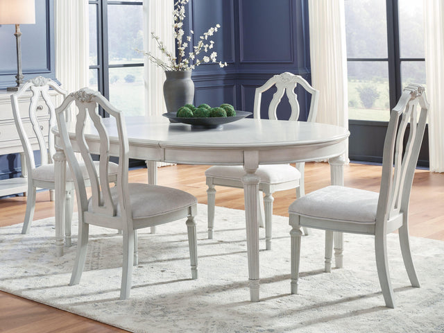 Ashley Montelaine - Antique White - 6 Pc. - Dining Room Extension Table, 4 Side Chairs, Server