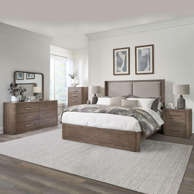 Liberty Furniture South Bend - 5 Piece Bedroom Set (King Shelter Bed, Dresser & Mirror, Chest, Night Stand) - Brown