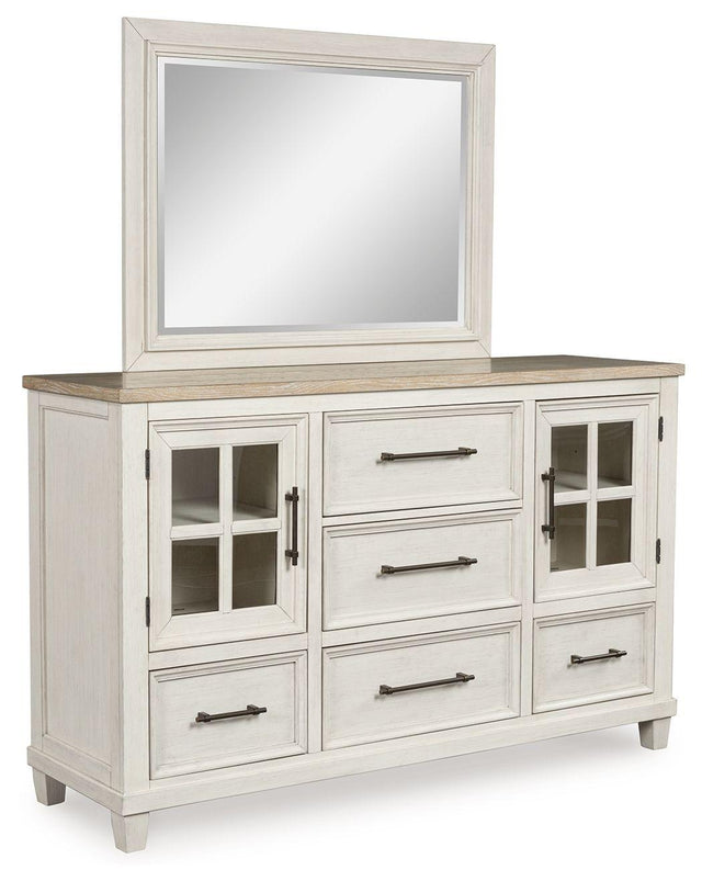 Ashley Shaybrock - Antique White / Brown - Dresser And Mirror