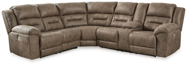 Ashley Ravenel - Fossil - 3-Piece Power Reclining Sectional With Raf Power Reclining Loveseat With Console