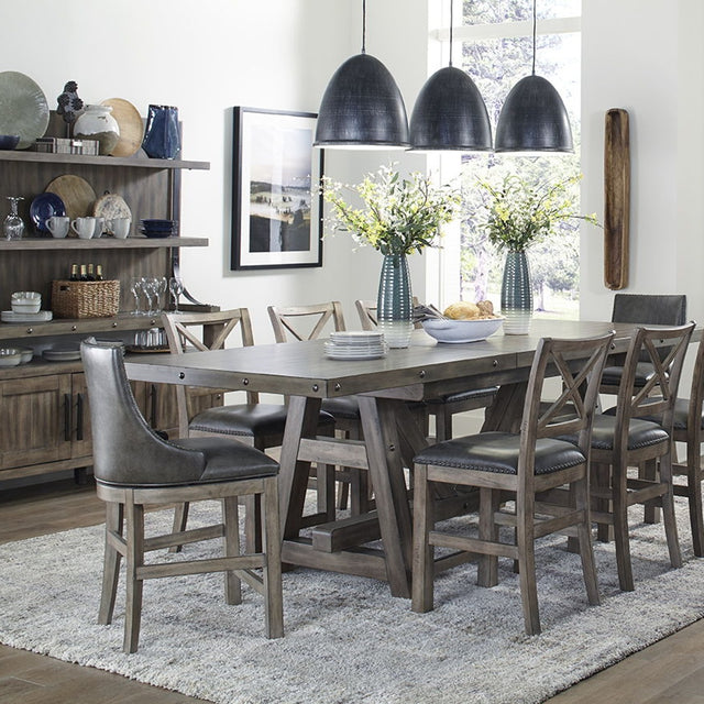 Parker House Lodge Dining - Counter Height Extendable Table With 2 Sling Stools 6 X-Back Stools Buffet With Hutch - Siltstone