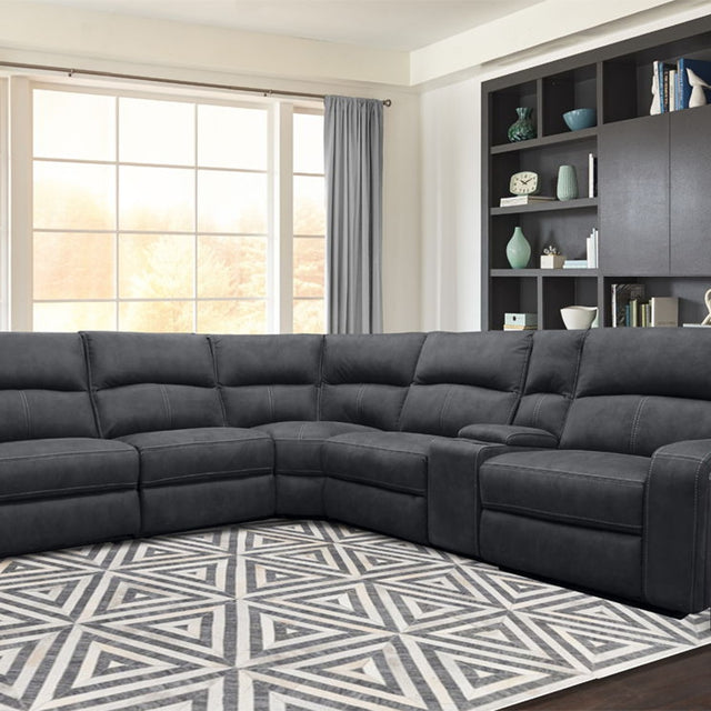 Parker House Polaris - 6 Piece Modular Power Reclining Sectional with Power Headrests and Entertainment Console - Slate