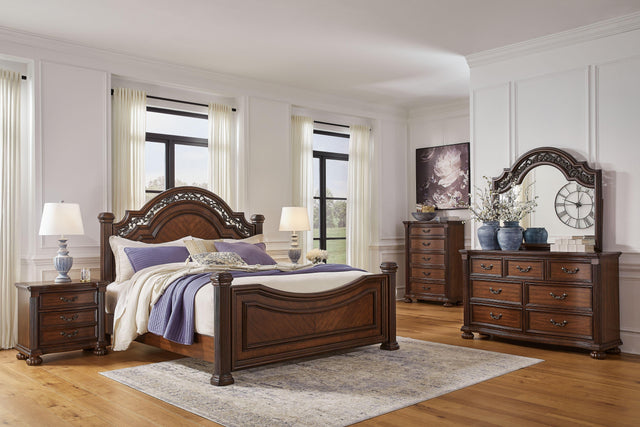 Ashley Lavinton - Brown - 7 Pc. - Dresser, Mirror, California King Poster Bed, 2 Nightstands
