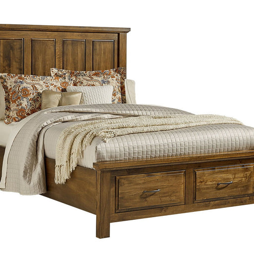 Vaughan-Bassett Maple Road - Queen Mansion Bed With Storage Footboard - Antique Amish